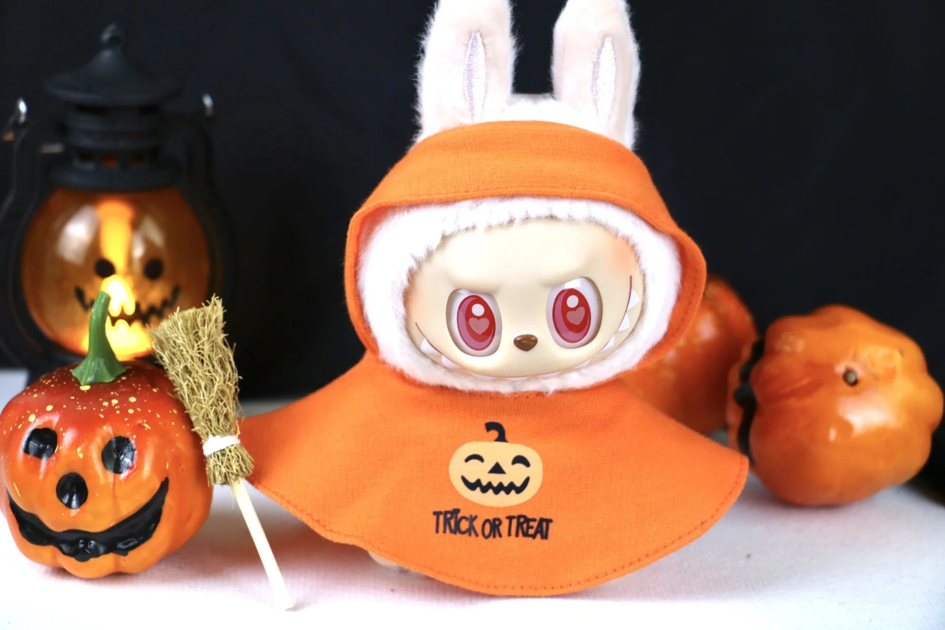 Halloween Atmosphere Pumpkin Cape for Labubu Cute Magic Broom Cloak Set Bat Decorative Button for 17cm Ladbubu Dolls Accessories