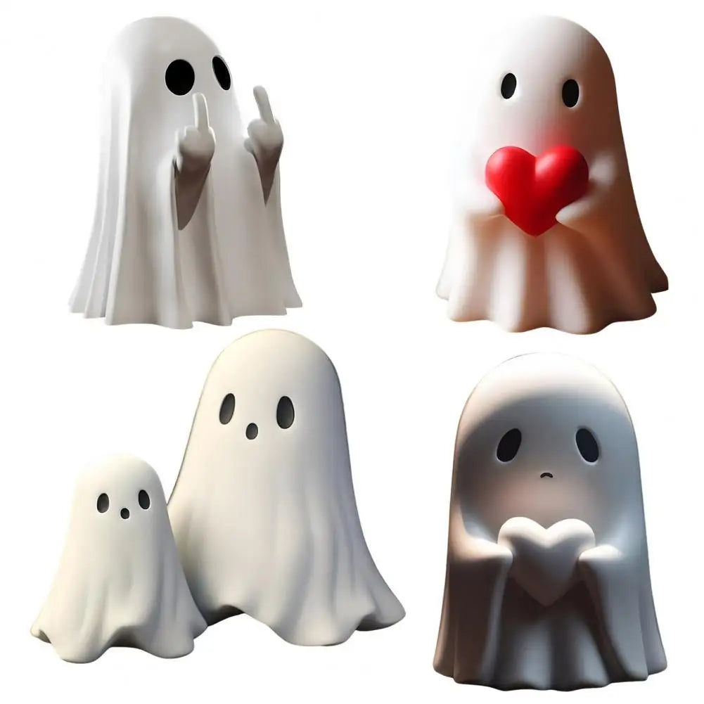 Creative Funny Halloween Ghost Figurine Heart Middle Finger Resin Statue Sculpture Home Office Desktop Decoration Ornament