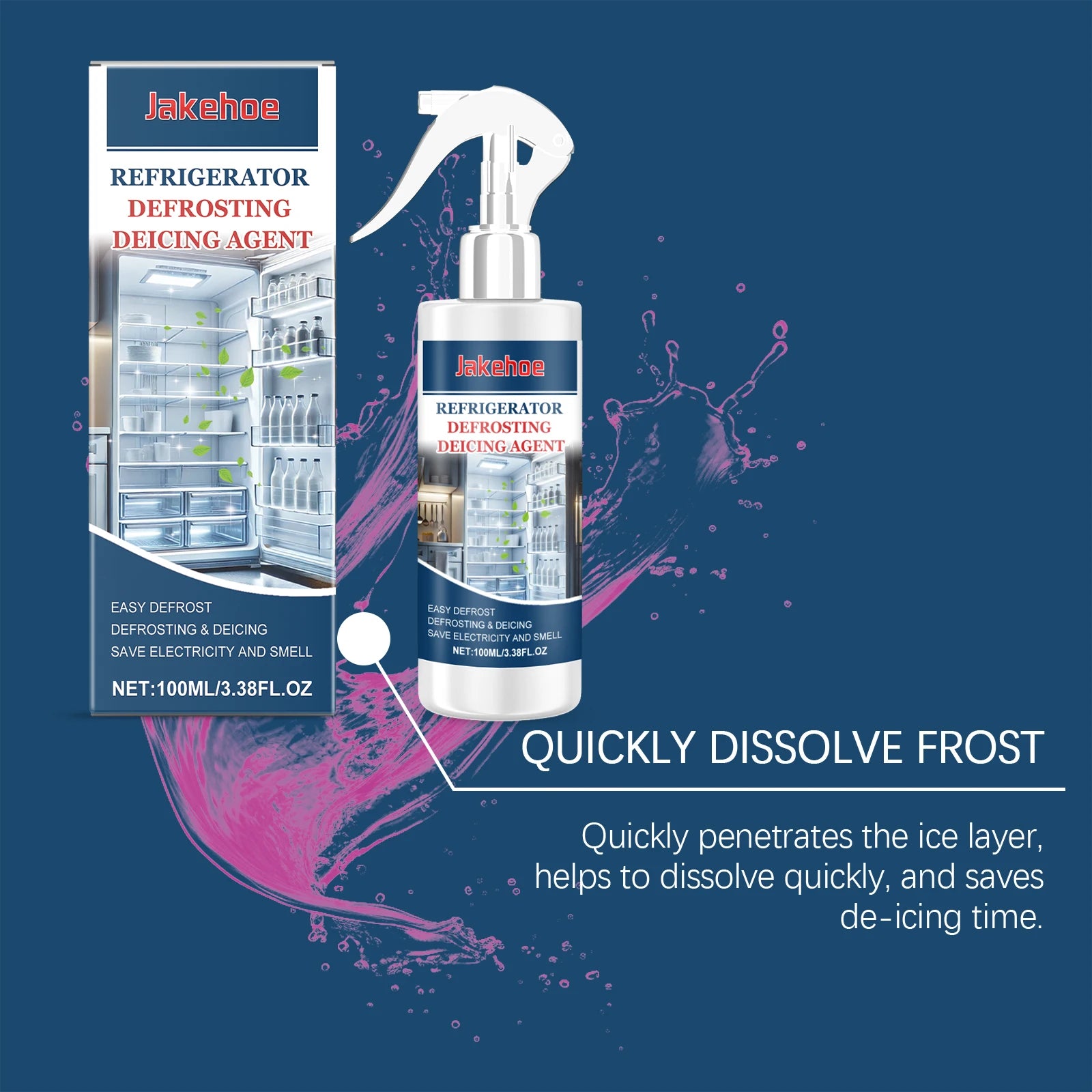 Jakehoe Refrigerator Deicing Agent  Quick Dissolve Frost Non Damaged Improve Energy Saving Safe Formula Fridge Defrosting Agent