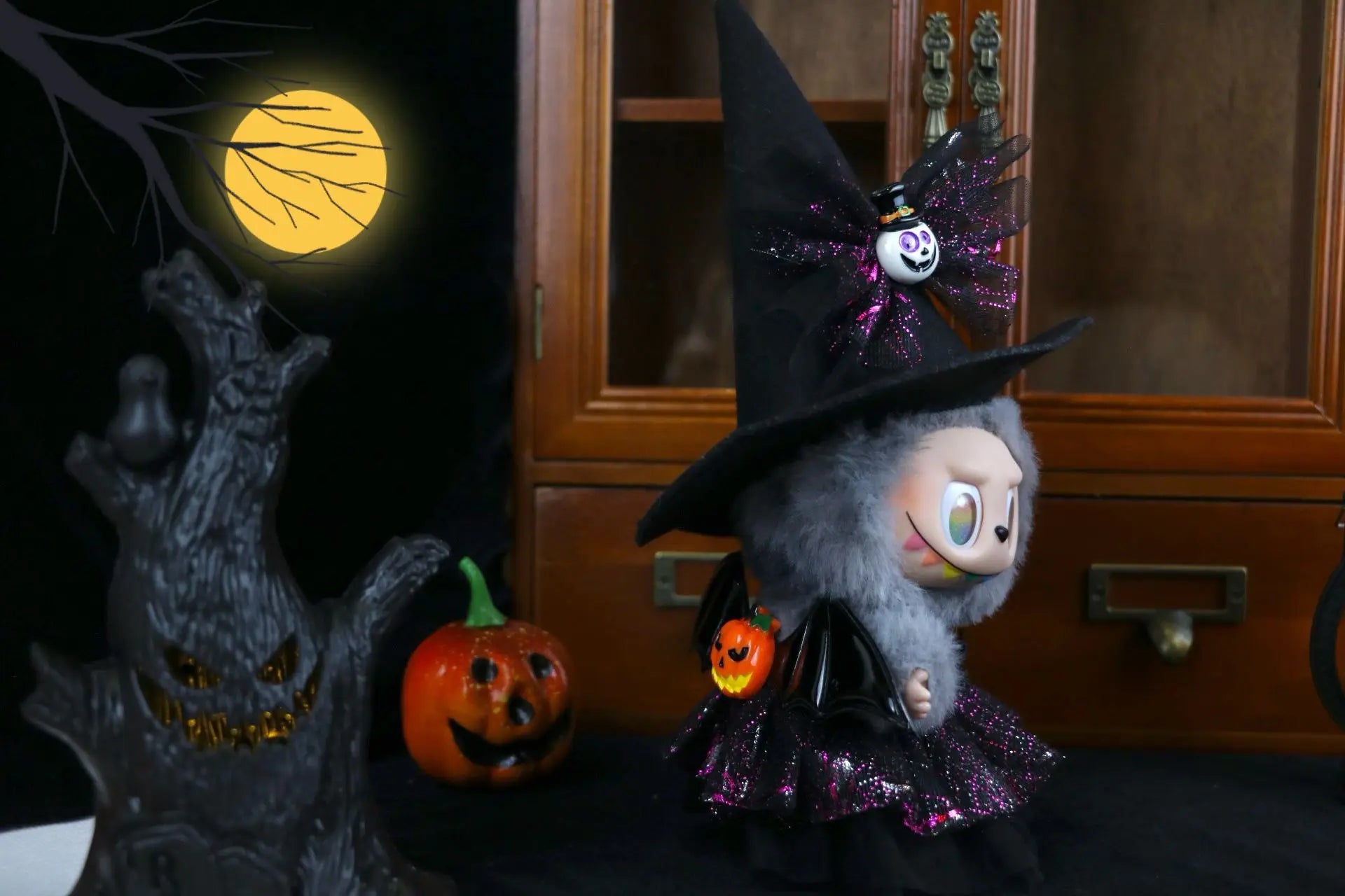 Cute Halloween Costume Witch Pumpkin Skirt Clothes for Labubu I II with Halloween Spider Pumpkin Hat Suit for Ladbubu Dolls