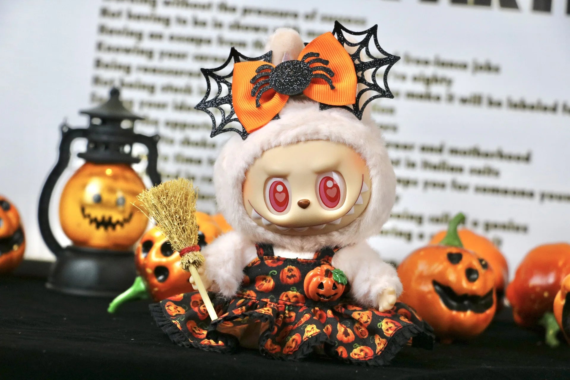 Cute Halloween Costume Witch Pumpkin Skirt Clothes for Labubu I II with Halloween Spider Pumpkin Hat Suit for Ladbubu Dolls
