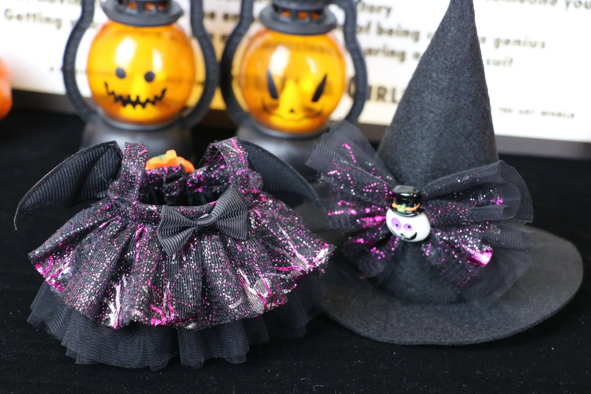 Cute Halloween Costume Witch Pumpkin Skirt Clothes for Labubu I II with Halloween Spider Pumpkin Hat Suit for Ladbubu Dolls