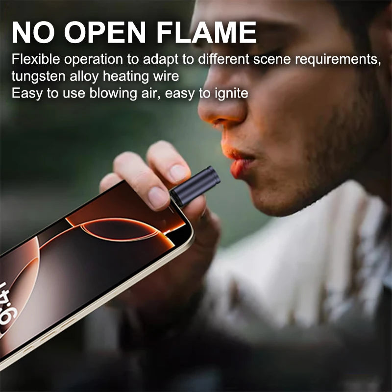 Type C Mini Blow-to-Ignite Auto Shut-Off For Air Travel Outdoor No Battery No Flame Portable Safety Adapter