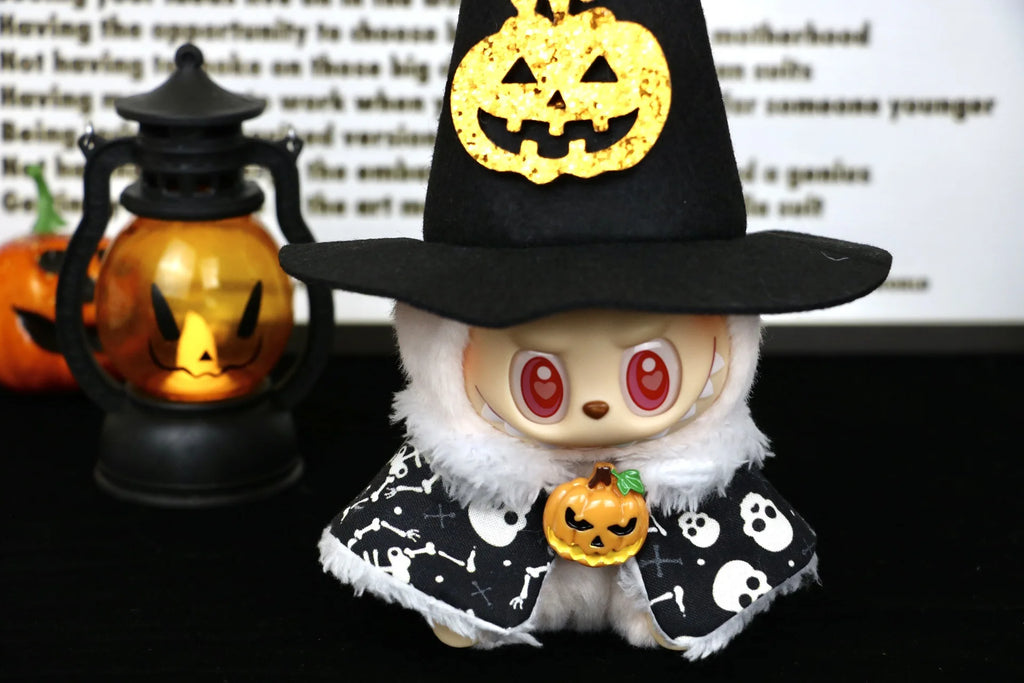 Cute Halloween Costume Witch Pumpkin Skirt Clothes for Labubu I II with Halloween Spider Pumpkin Hat Suit for Ladbubu Dolls