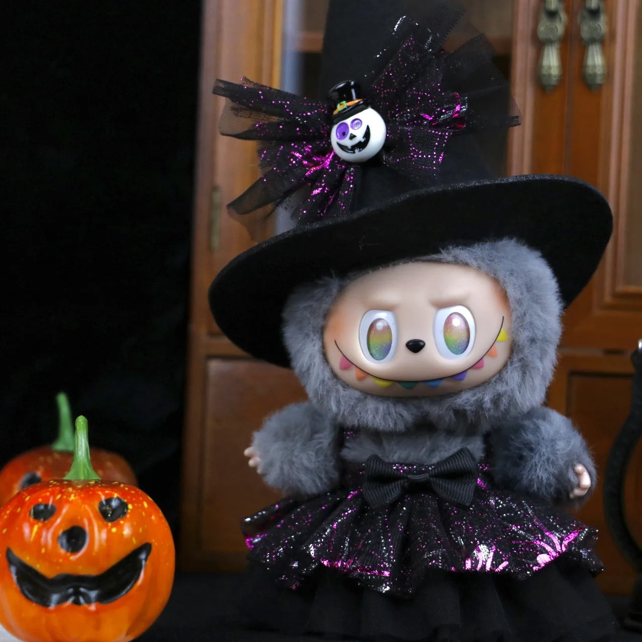 Cute Halloween Costume Witch Pumpkin Skirt Clothes for Labubu I II with Halloween Spider Pumpkin Hat Suit for Ladbubu Dolls