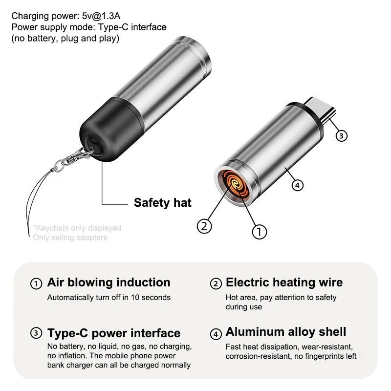 Type C Mini Blow-to-Ignite Auto Shut-Off For Air Travel Outdoor No Battery No Flame Portable Safety Adapter