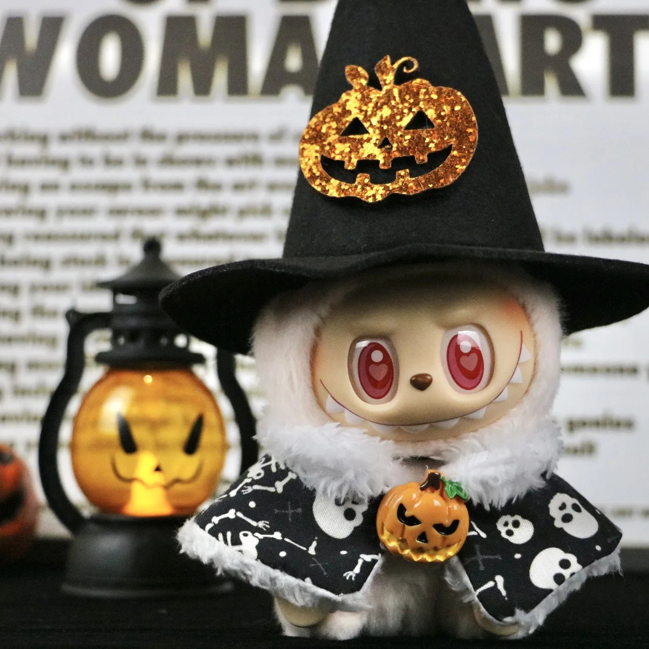 Cute Halloween Costume Witch Pumpkin Skirt Clothes for Labubu I II with Halloween Spider Pumpkin Hat Suit for Ladbubu Dolls