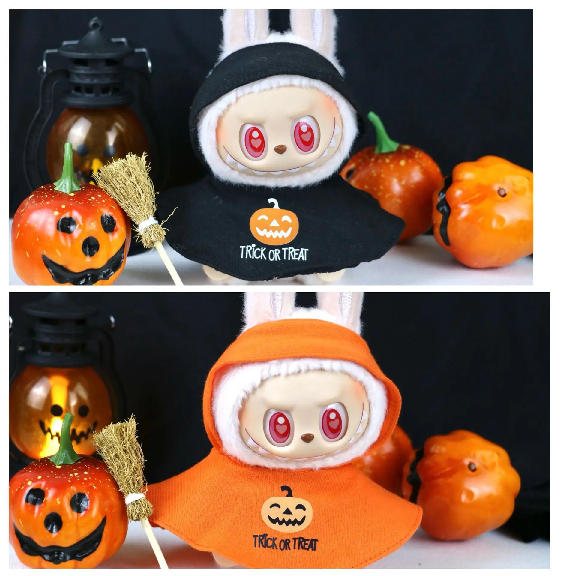 Halloween Atmosphere Pumpkin Cape for Labubu Cute Magic Broom Cloak Set Bat Decorative Button for 17cm Ladbubu Dolls Accessories