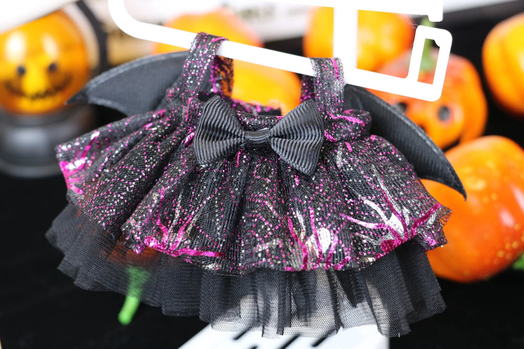 Cute Halloween Costume Witch Pumpkin Skirt Clothes for Labubu I II with Halloween Spider Pumpkin Hat Suit for Ladbubu Dolls