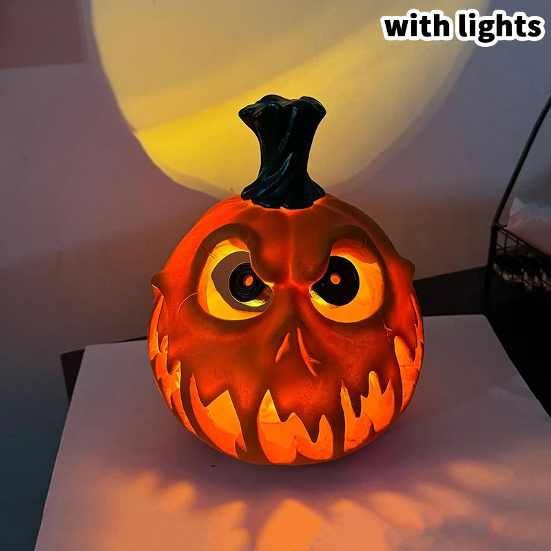 Pumpkin Resin Decoration Spooky Skull Head Eerie Hollow Design Indoor Outdoor Decor Carved Texture Halloween Party Decorations