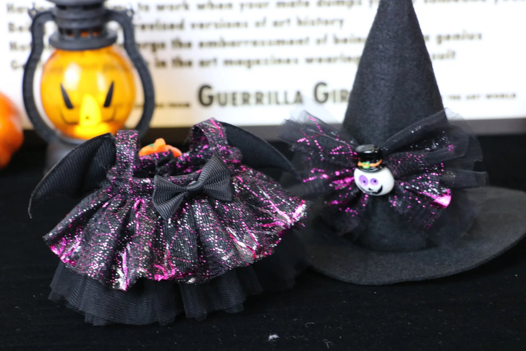 Cute Halloween Costume Witch Pumpkin Skirt Clothes for Labubu I II with Halloween Spider Pumpkin Hat Suit for Ladbubu Dolls