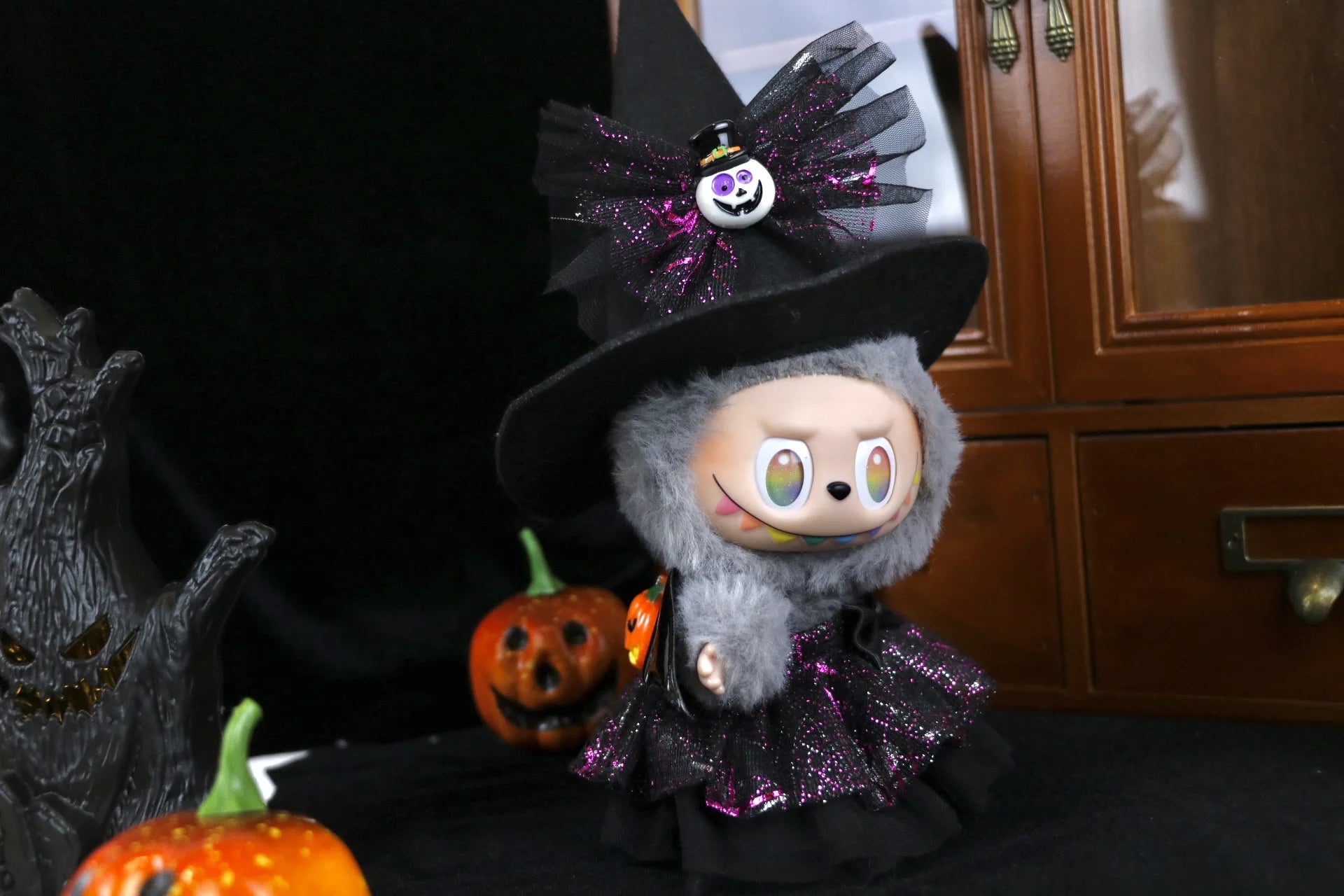 Cute Halloween Costume Witch Pumpkin Skirt Clothes for Labubu I II with Halloween Spider Pumpkin Hat Suit for Ladbubu Dolls