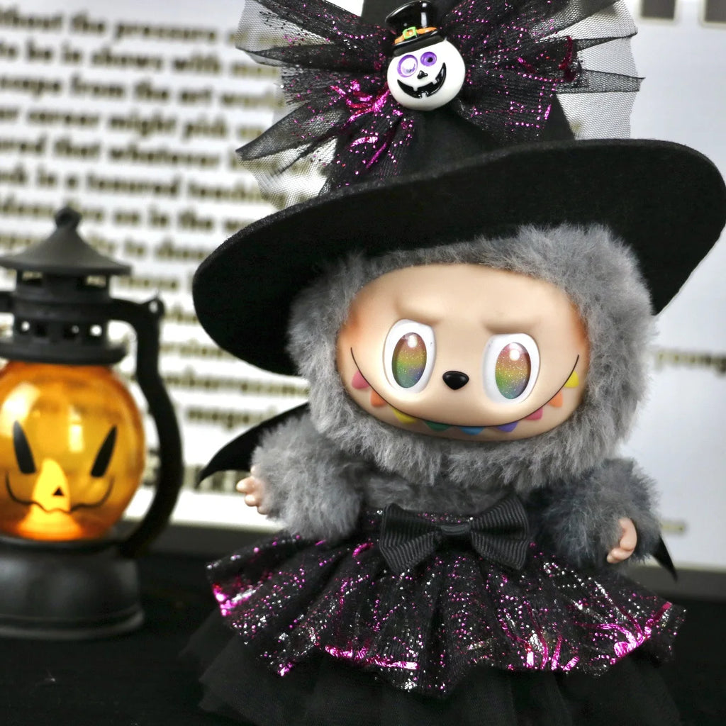 Cute Halloween Costume Witch Pumpkin Skirt Clothes for Labubu I II with Halloween Spider Pumpkin Hat Suit for Ladbubu Dolls