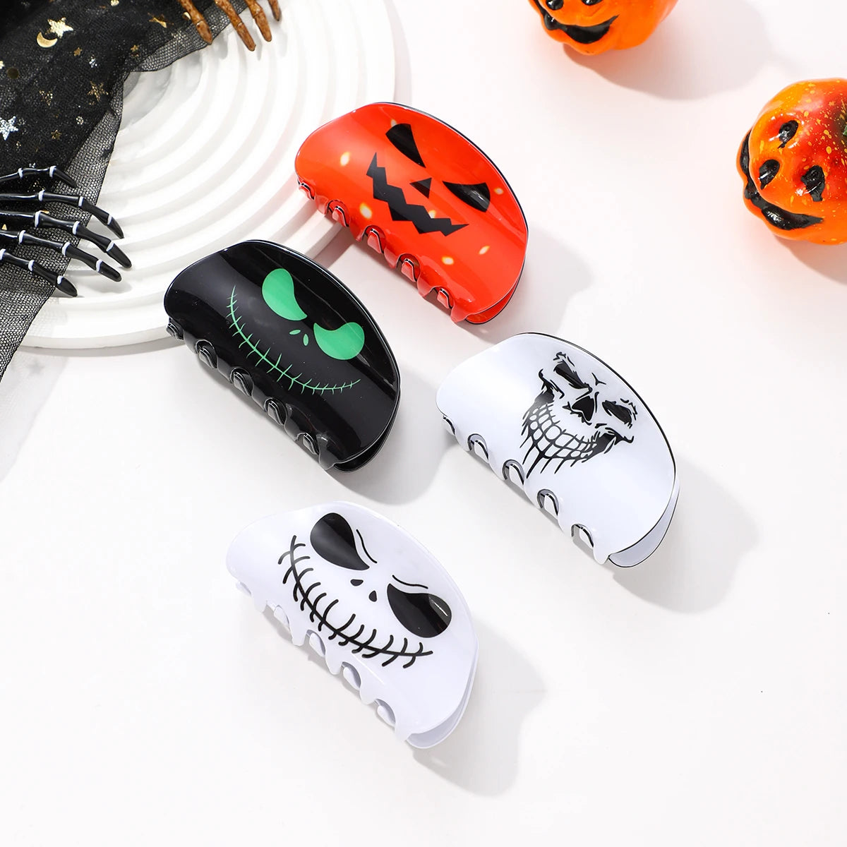 1PCS Halloween Hair Accessories Ghost Hair Clip for Women Girls Red Horns Hairpin Skull Claw Y2K Gothic Hair Jewelry