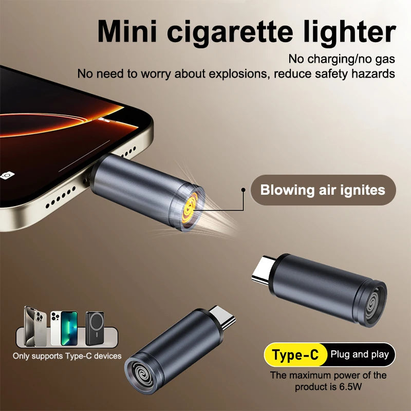 Type C Mini Blow-to-Ignite Auto Shut-Off For Air Travel Outdoor No Battery No Flame Portable Safety Adapter