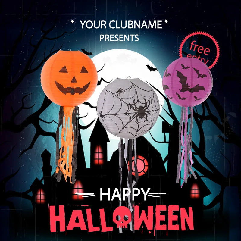 Halloween Paper Lanterns Equipped With Yellow Light Pumpkin Spider Skeleton for Halloween Party Decoration Indoor Outdoor Party