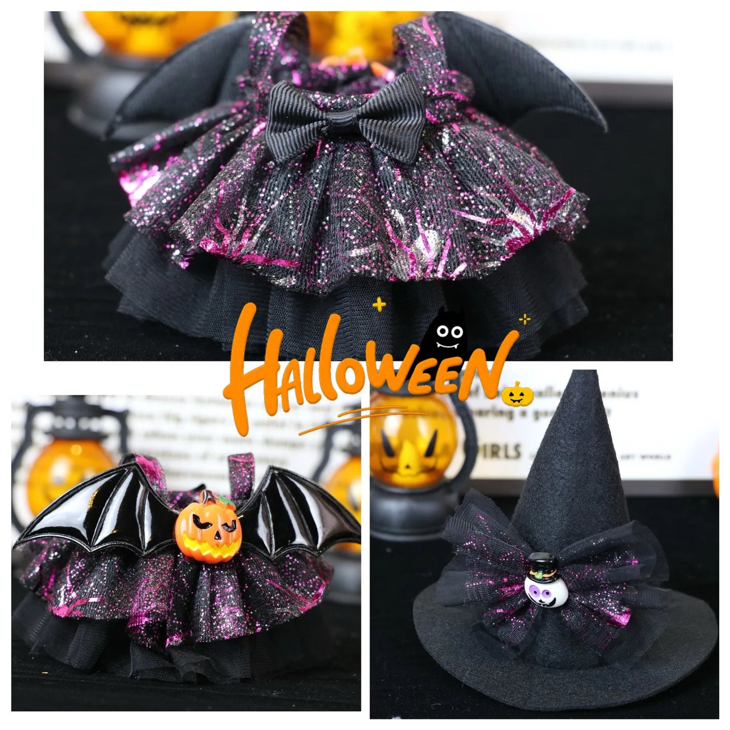 Cute Halloween Costume Witch Pumpkin Skirt Clothes for Labubu I II with Halloween Spider Pumpkin Hat Suit for Ladbubu Dolls