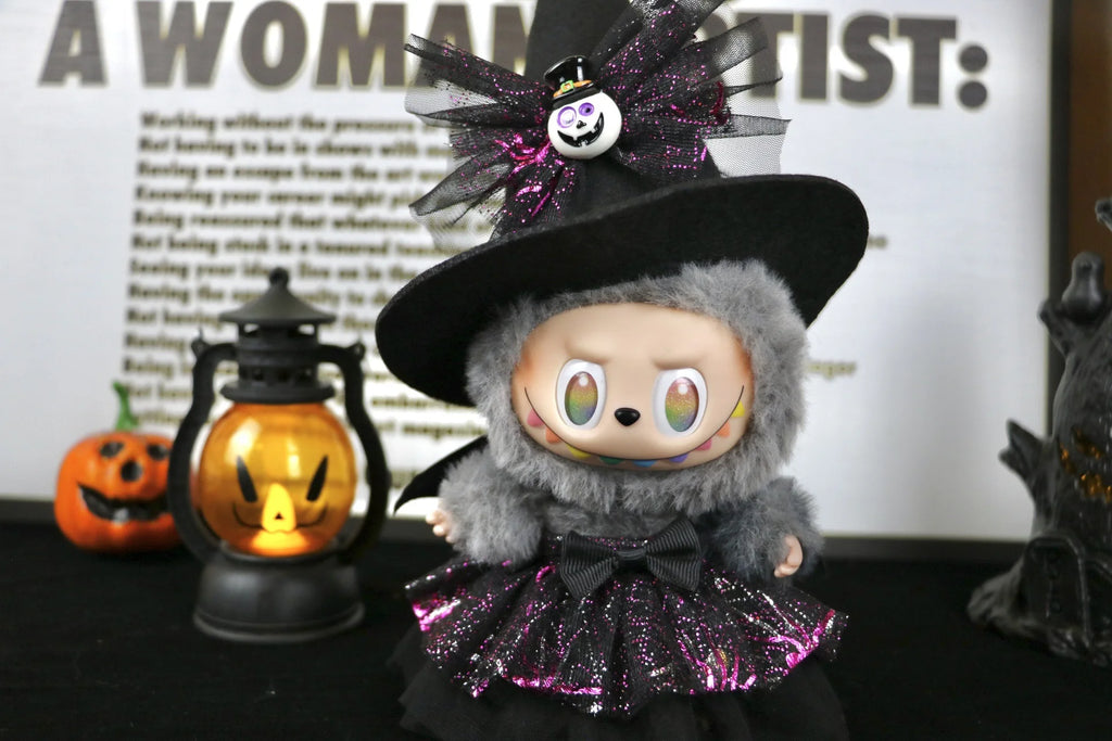 Cute Halloween Costume Witch Pumpkin Skirt Clothes for Labubu I II with Halloween Spider Pumpkin Hat Suit for Ladbubu Dolls