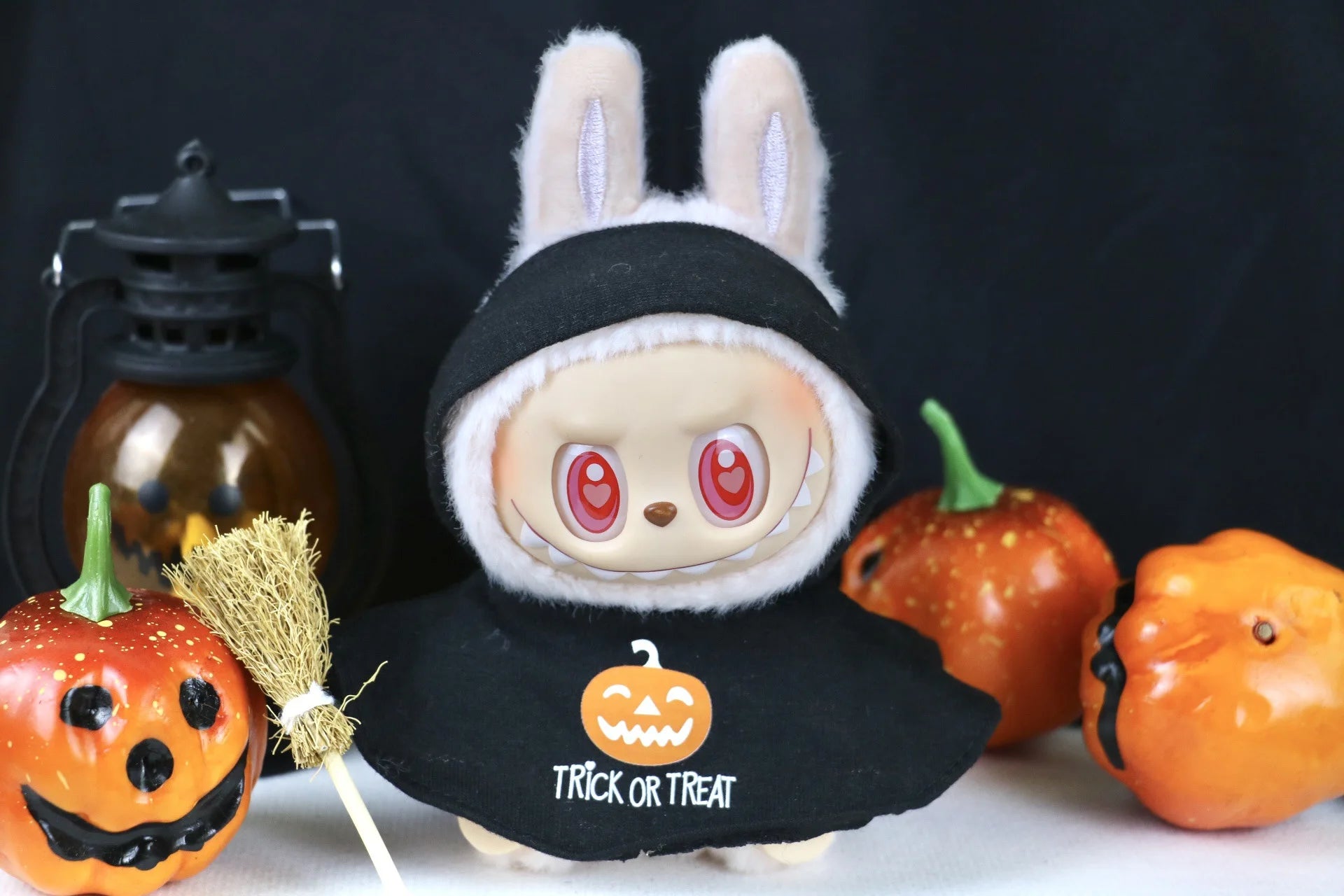 Halloween Atmosphere Pumpkin Cape for Labubu Cute Magic Broom Cloak Set Bat Decorative Button for 17cm Ladbubu Dolls Accessories